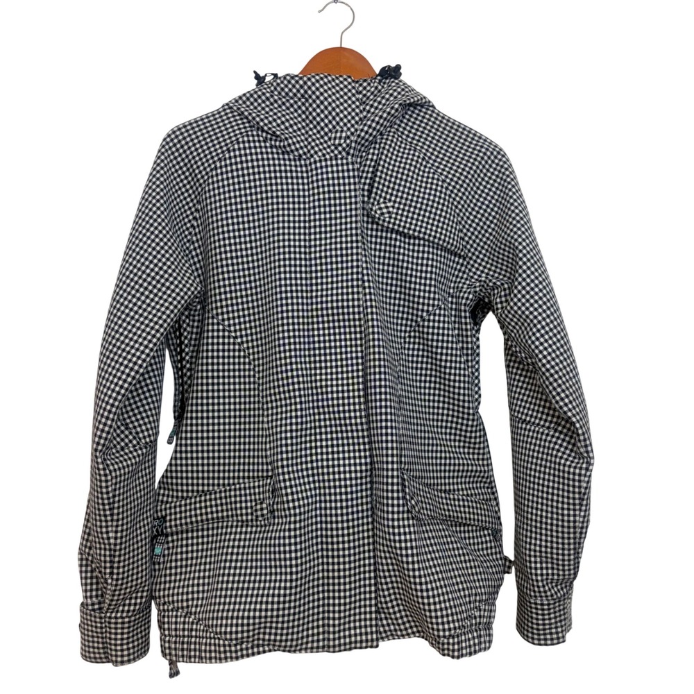 Roxy Womens Gingham Check Hooded Ski Snowboard Jacket Black White Pockets Winter